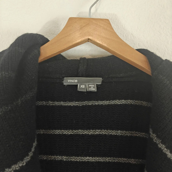 VINCE Sophie Hooded Striped Open Front Cardigan Wool Yak Sweater Size XS/TP - Picture 7 of 16